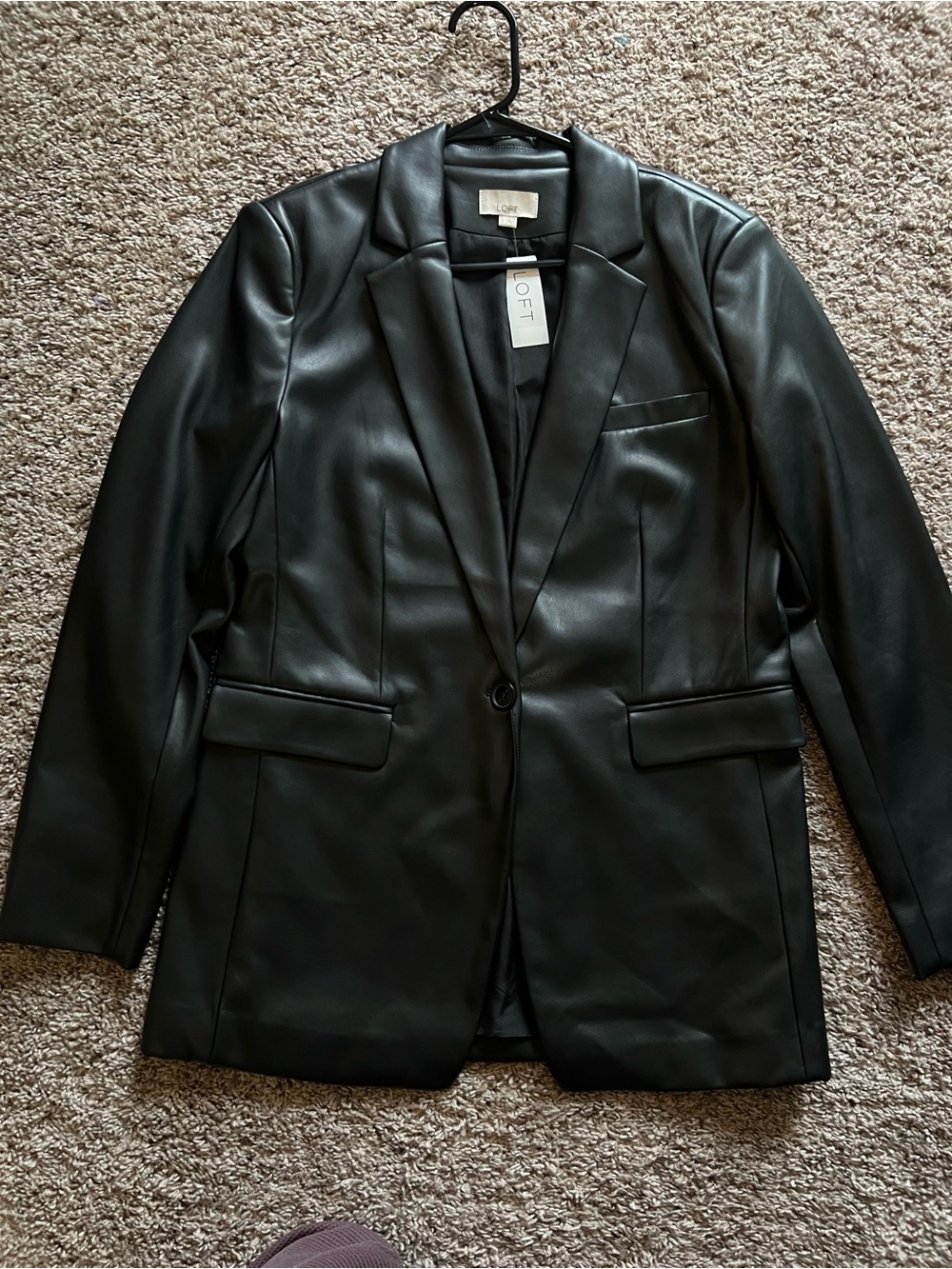 LOFT Black Faux Leather Single-Button Blazer